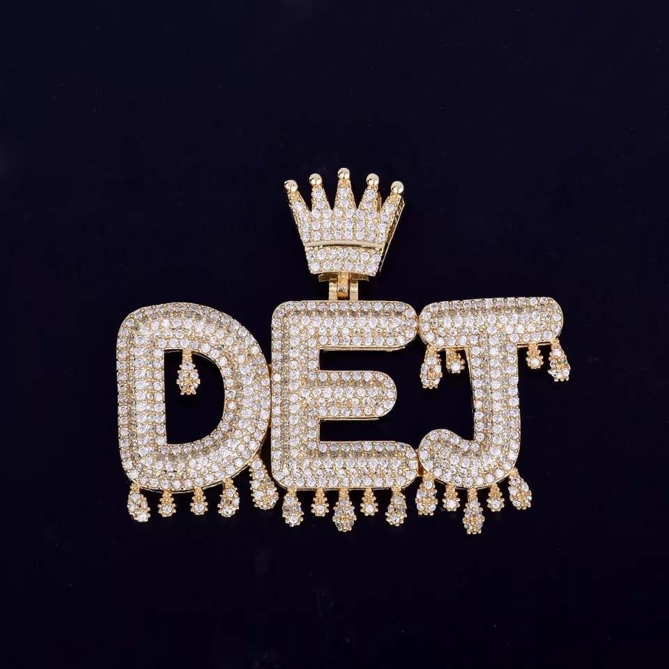 Custom Crown Bubble Word Pendant with Chain - TheIceClub