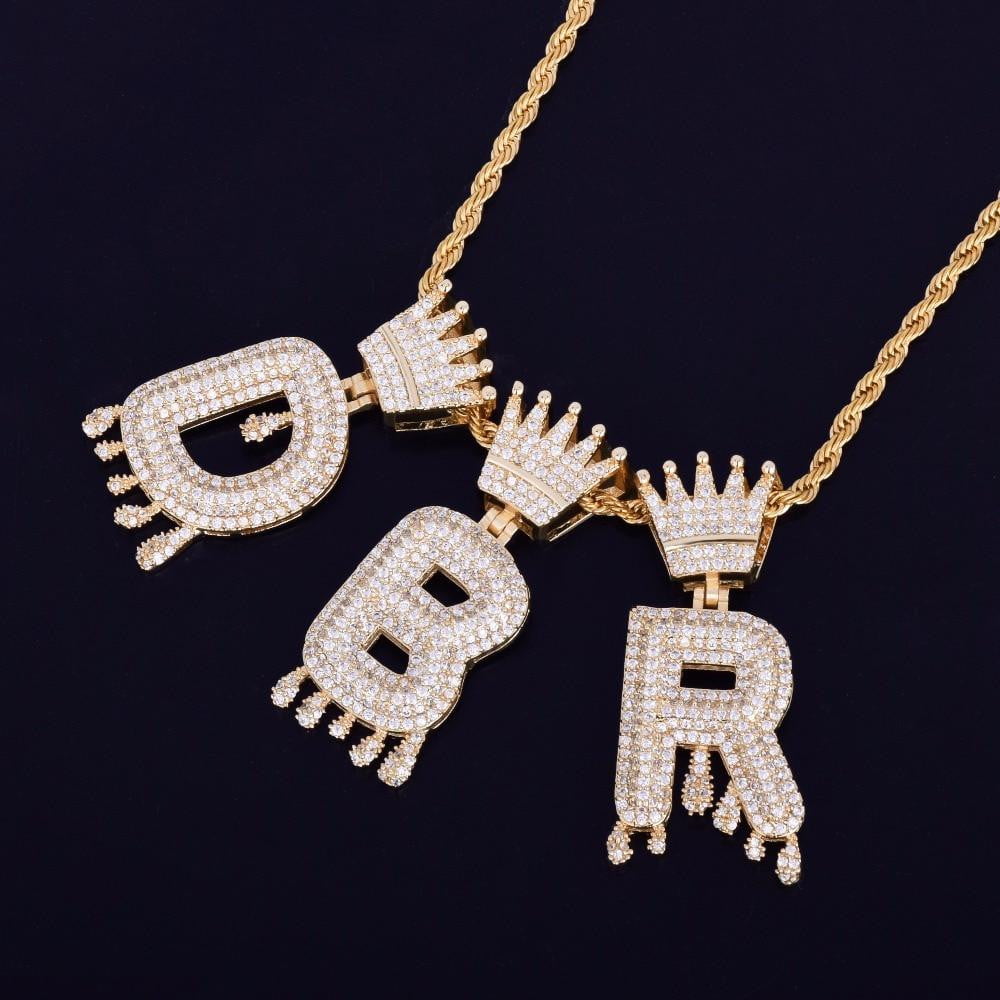 Custom Gold Crown Drip Bubble Letter Pendant - TheIceClub