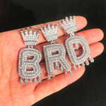 Custom Silver Crown Drip Bubble Letter Pendant - TheIceClub